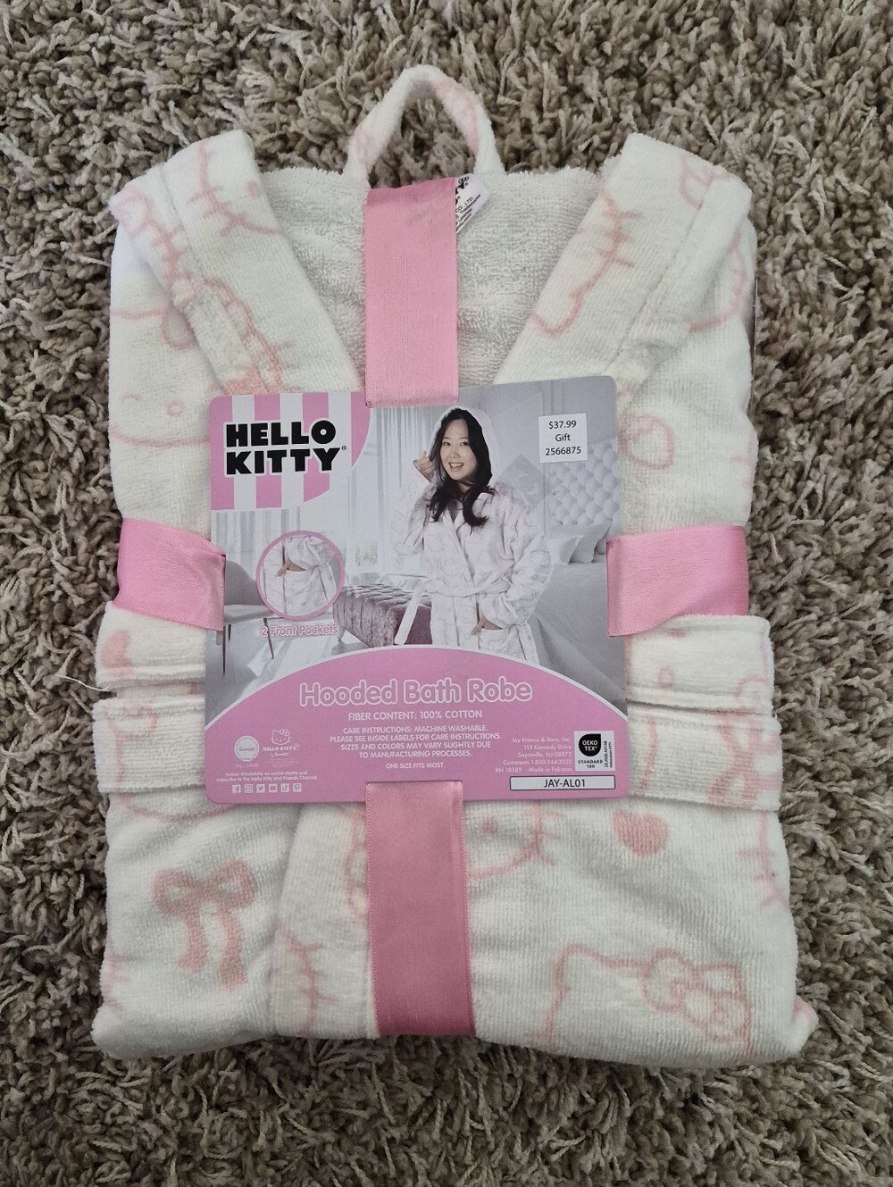 Hooded Bath Robe Hello Kitty NEW OSFM Lounge Spa Cotton Terry Towel Kawaii Plush